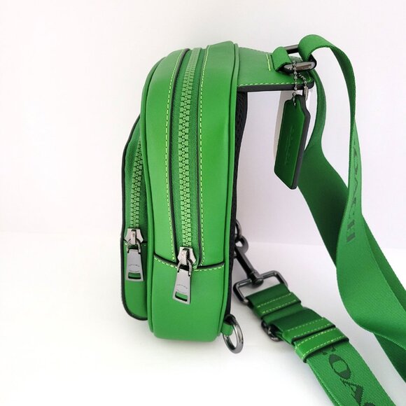 Coach CX071 Racer Sling Pack Leather Messenger Bag Kelly Green - Picture 3 of 7